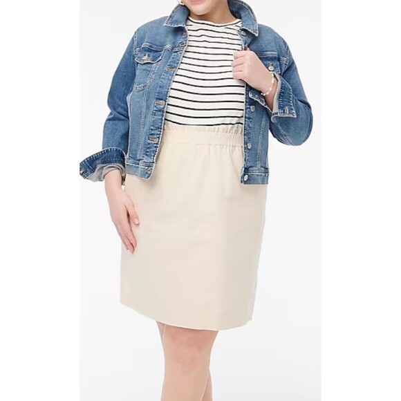 J Crew City Skirt Womens 10 Stretch Waist Pull On Pockets Beige Linen Cotton - Picture 2 of 8